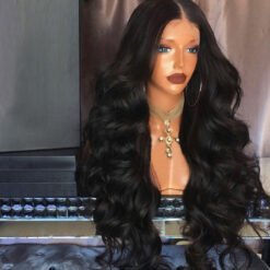 Long Wave Black Hair Lace Synthetic Wig Handmade Crossdresser Wigs Amelia 5