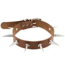 Light Brown PU Spiked Choker Necklace
