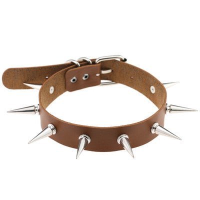 Light Brown PU Spiked Choker Necklace