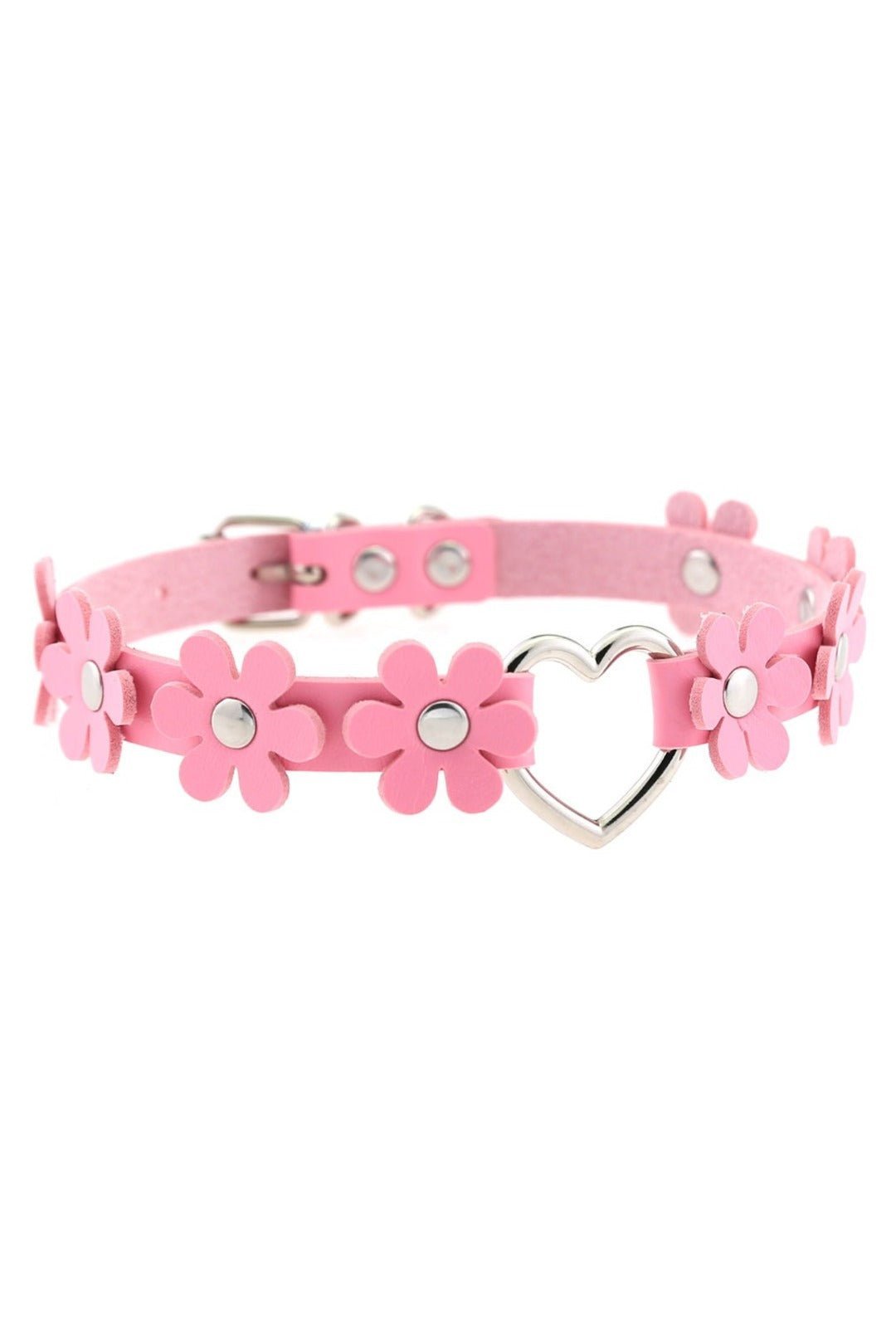 Flower and Heart Choker Necklace Light Pink