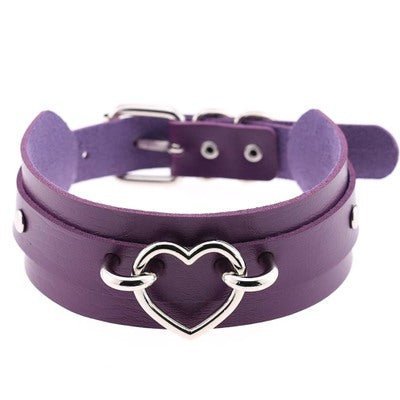 Purple & Silver Heart Choker Necklace