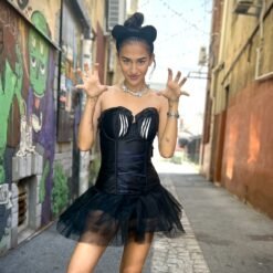 Black Cat Satin Catwoman Costume Corset for Crossdressers