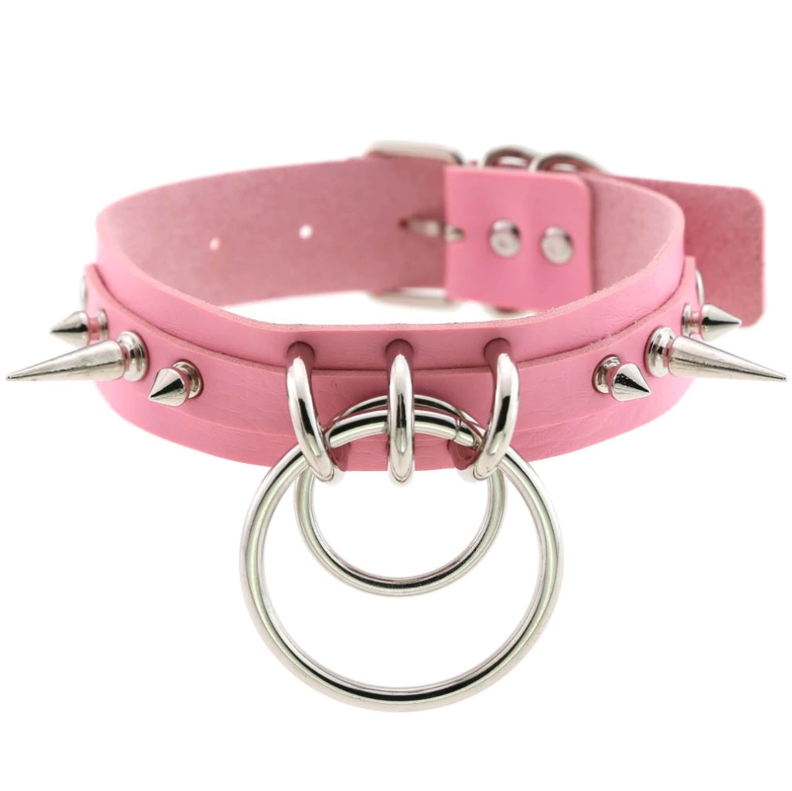Goth Spiked Choker Necklace with Ring Light Pink