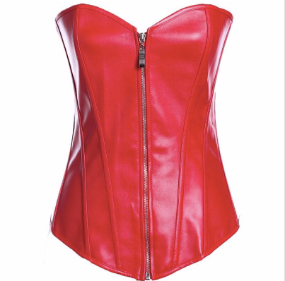 Bright Red Leather-Look Overbust Crossdresser Corset