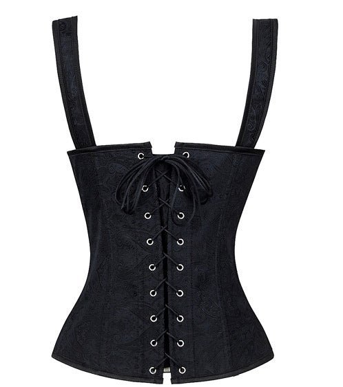 Black Jacquard Strappy Corset – Gothic Steampunk Crossdresser Corset - Image 2