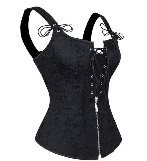 Black Jacquard Strappy Corset – Gothic Steampunk Crossdresser Corset - Image 5