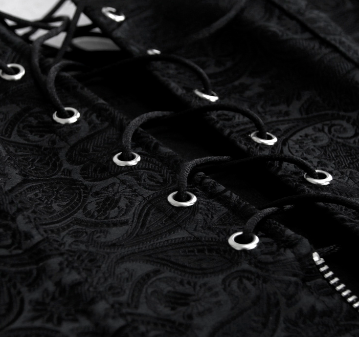 Black Jacquard Strappy Corset – Gothic Steampunk Crossdresser Corset - Image 4