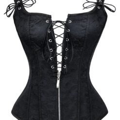 Black Jacquard Strappy Corset – Gothic Steampunk Crossdresser Corset