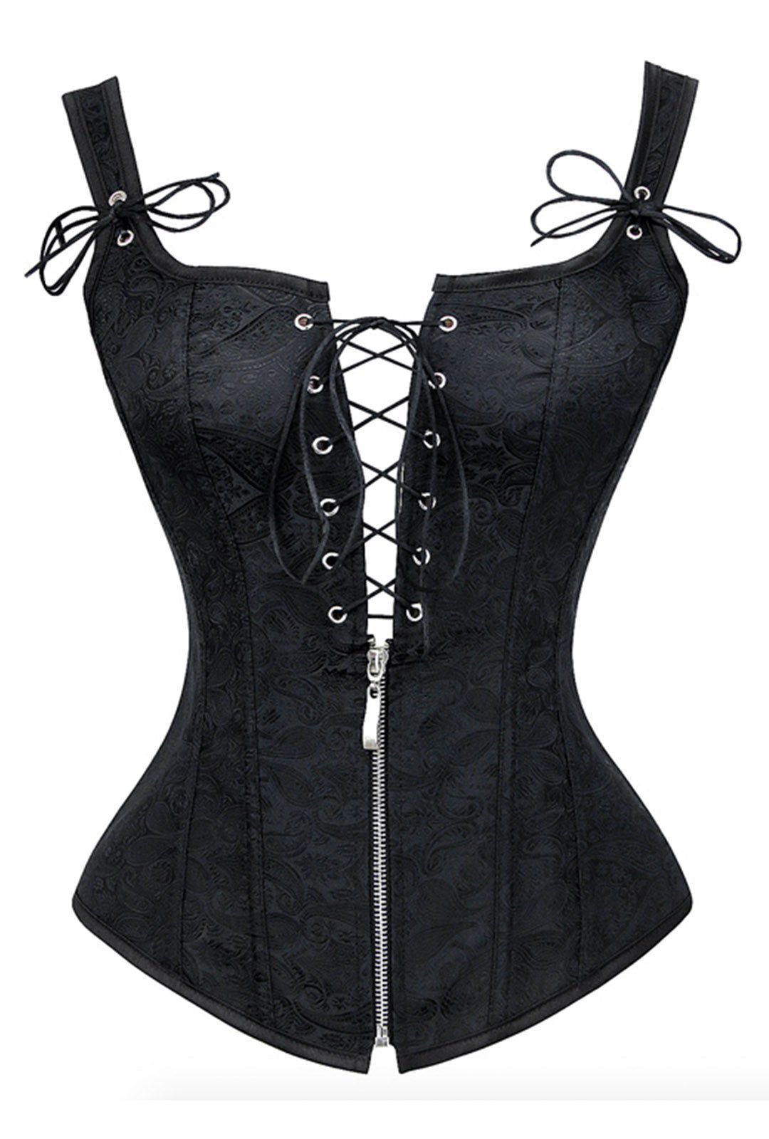 Black Jacquard Strappy Corset – Gothic Steampunk Crossdresser Corset