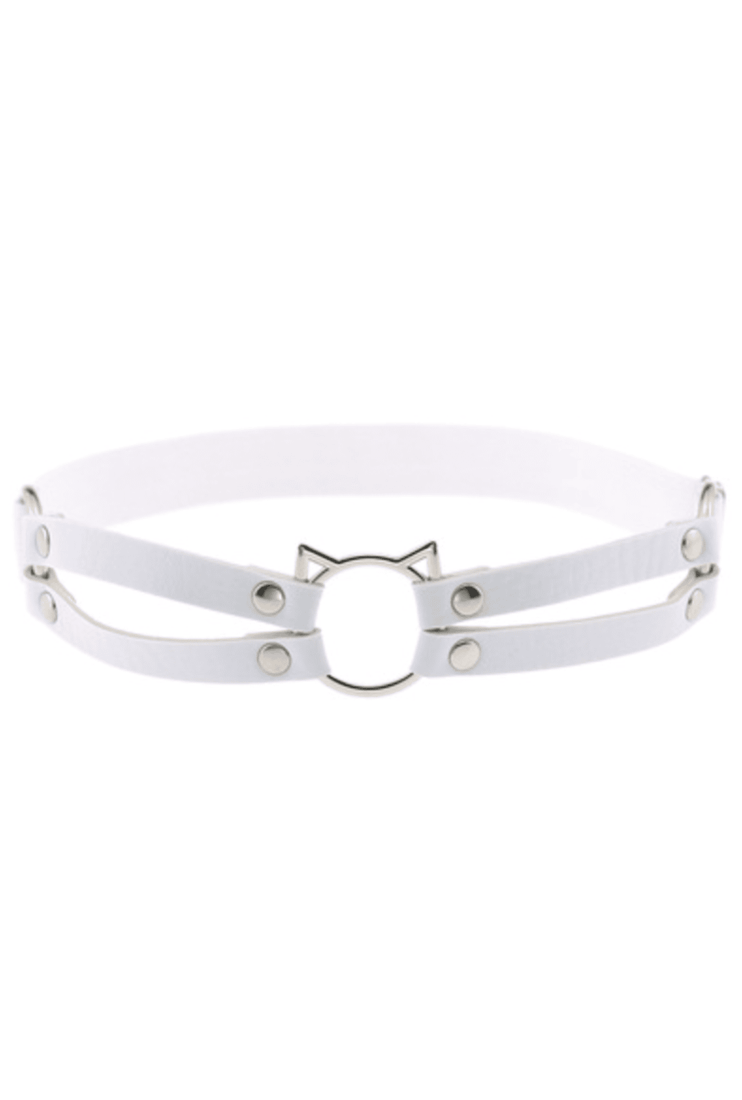 White PU Leather Leg Garter Kitty Detail