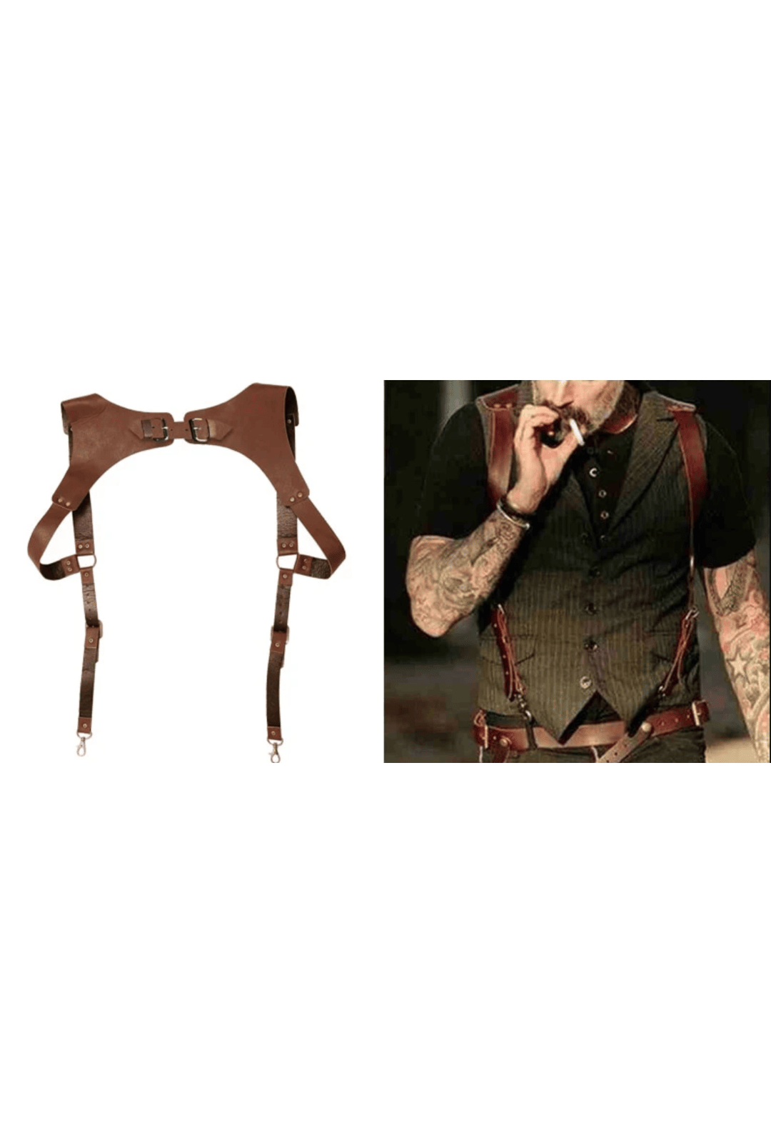 Men's Pleather Saddle Back Shoulder Harness with Suspenders - Image 2
