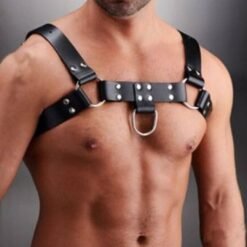 Men’s Black Pleather Chest Harness with O-Rings
