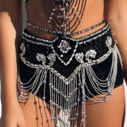 Black Jewelled Festival Belt with Silver Rhinestones