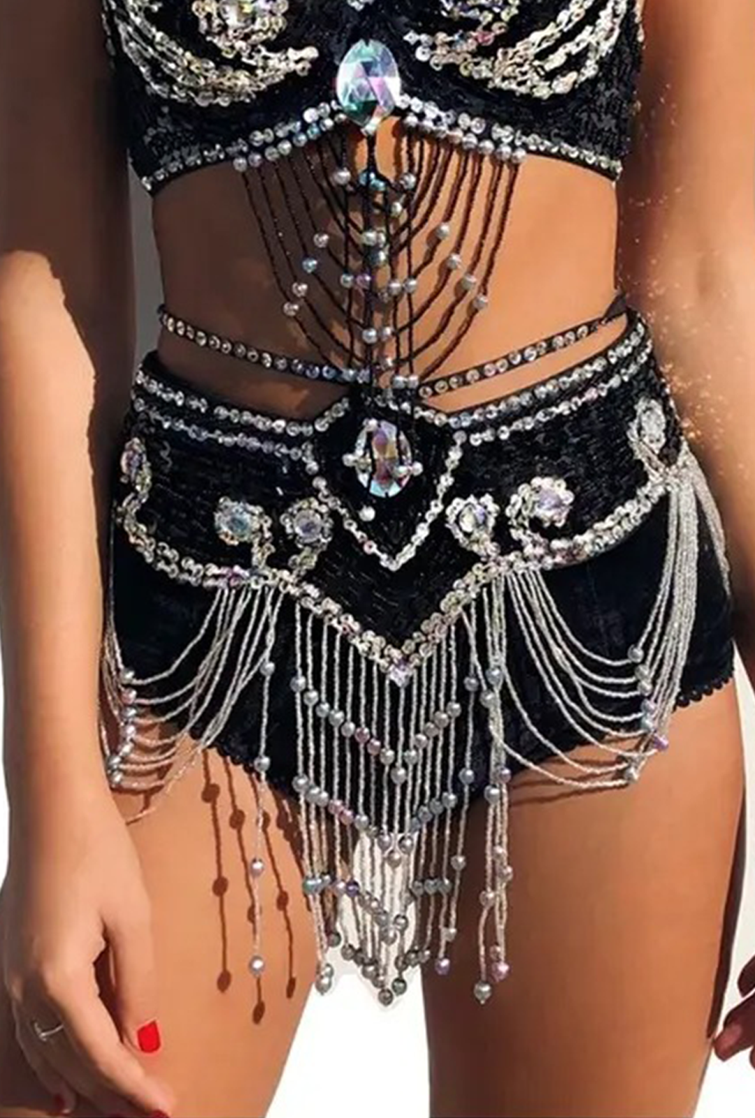 Black Jewelled Festival Belt with Silver Rhinestones