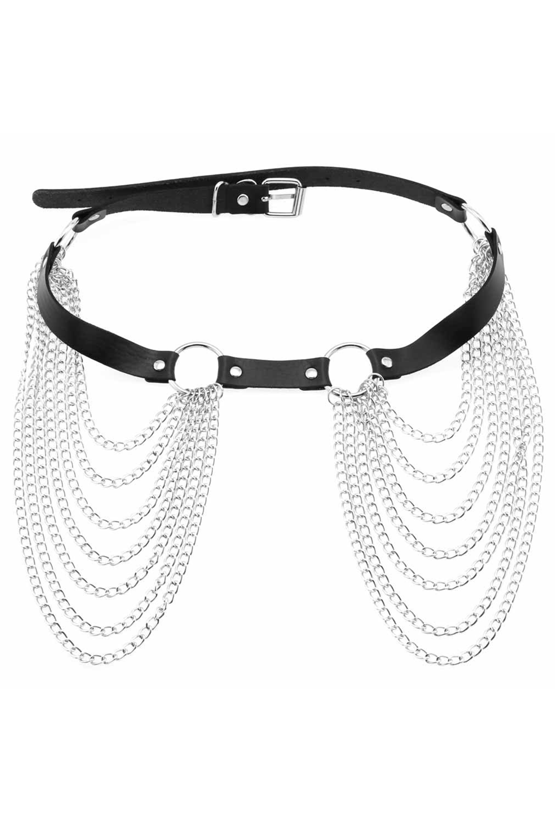 Black O-Ring Punk Belt with 7-Row Side Chains - Image 2