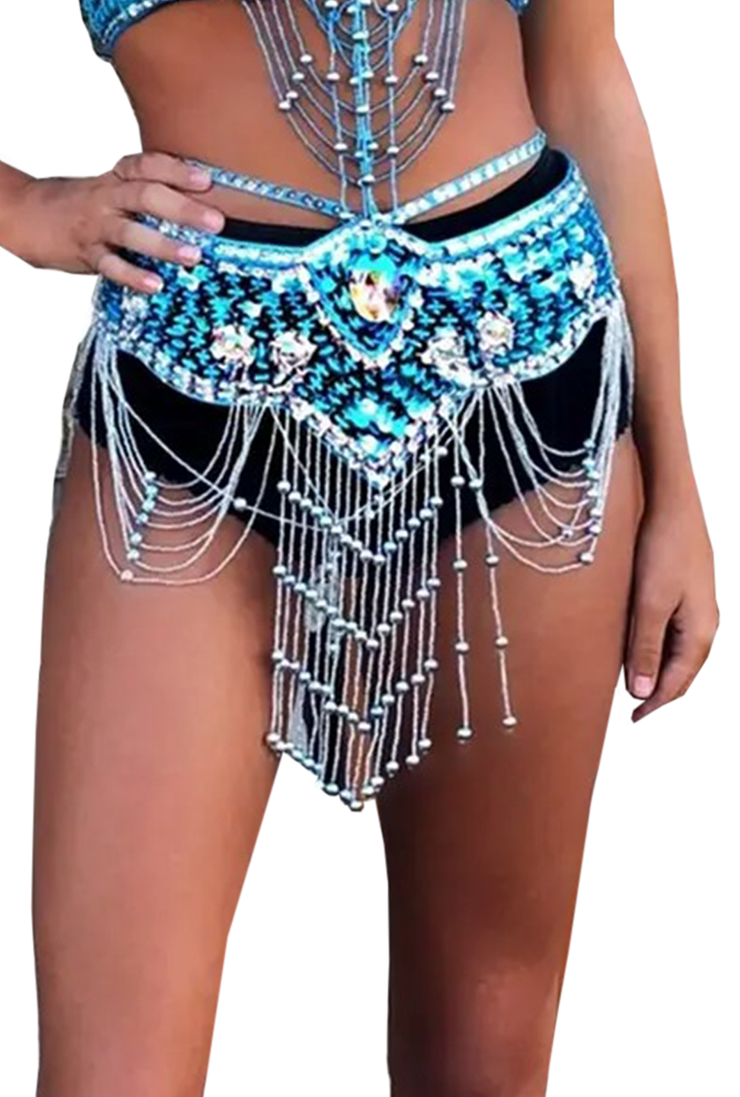 Blue Jewelled Festival Belt with Rhinestones