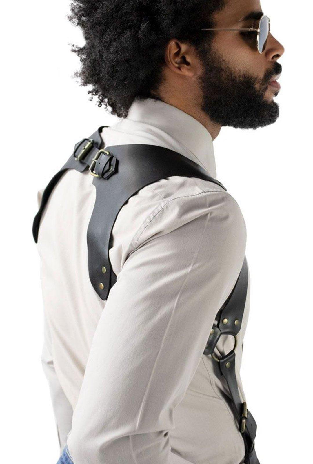 Men's Pleather Saddle Back Shoulder Harness with Suspenders - Image 3