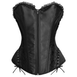 Black Satin Crossdresser Corset with Lace Back & Hip Pads