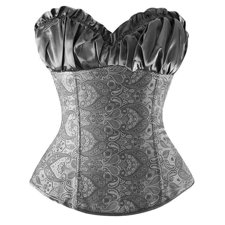Silver Satin Overbust Crossdresser Corset with Jacquard Pattern