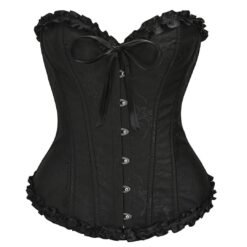 Black Floral Crossdreser Corset with Ruffle Trim