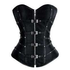 Black Leather & Satin Buckle Corset – Crossdresser Fetish Wear