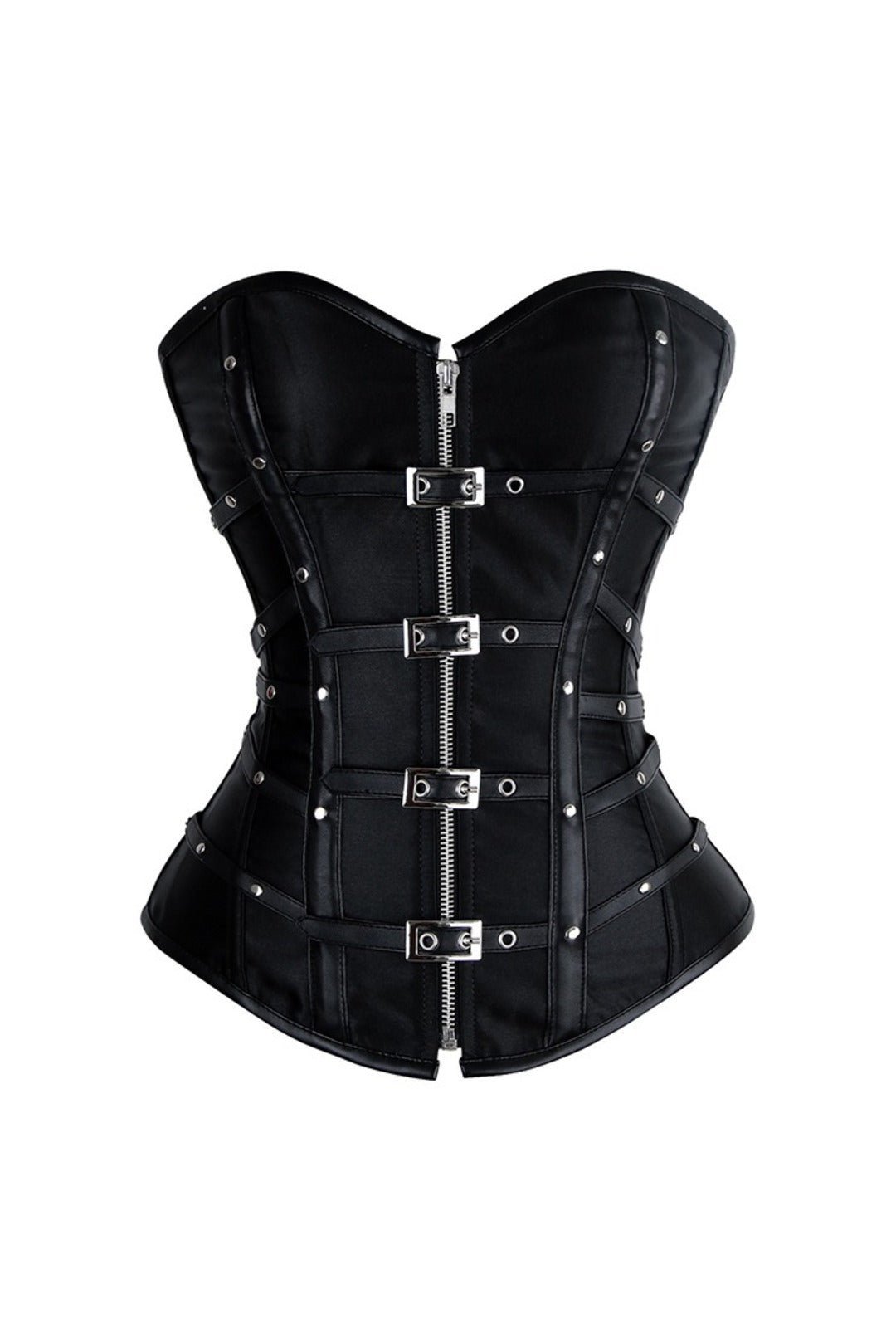 Black Leather & Satin Buckle Corset – Crossdresser Fetish Wear