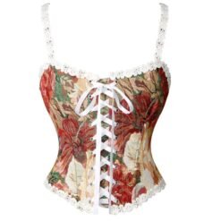 Red & Cream Floral Overbust Corset – Oktoberfest Crossdresser Outfit