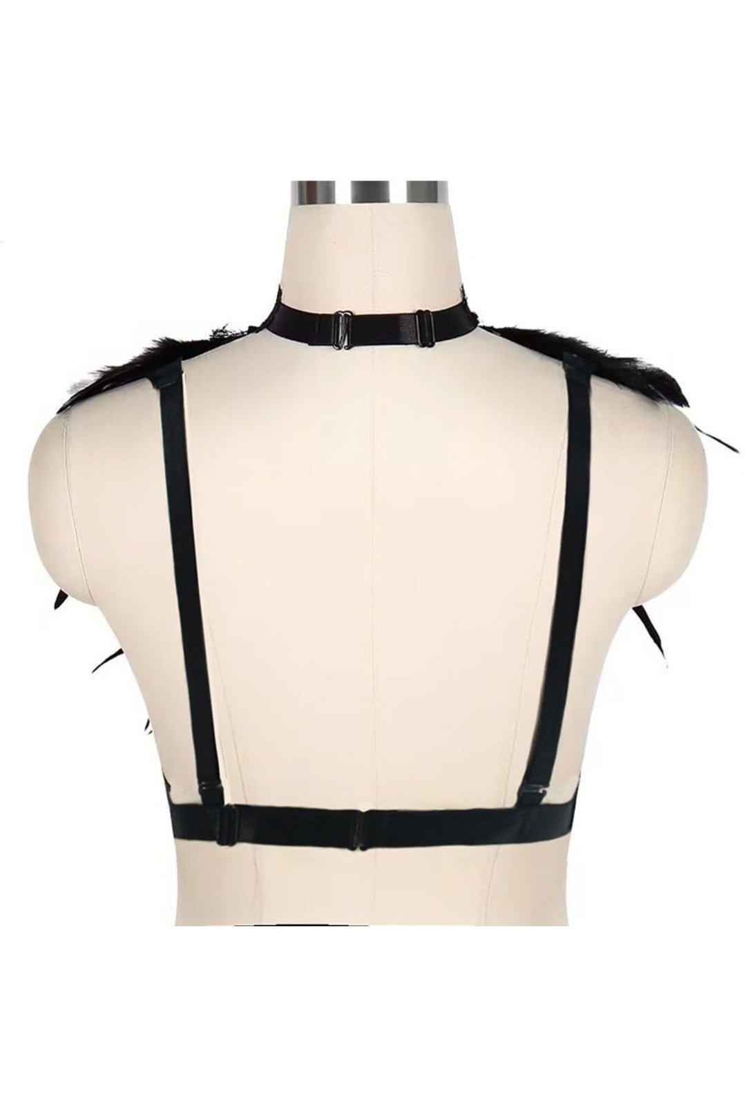 Black Feather Strap Harness – Dramatic V-Neck with Choker - Image 3