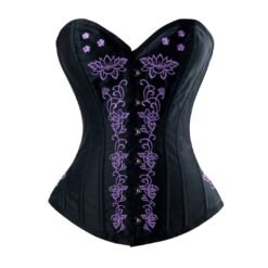 Black Overbust Crossdresser Corset with Embroidery