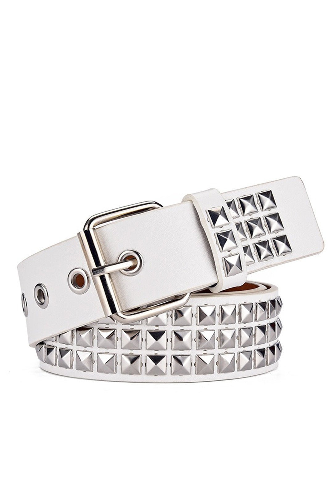 White Studded Pleather Belt