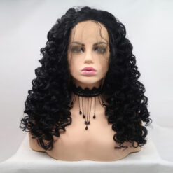 Long Curly Black Hair Lace Synthetic Wig Handmade Crossdresser Wigs Nicole 2