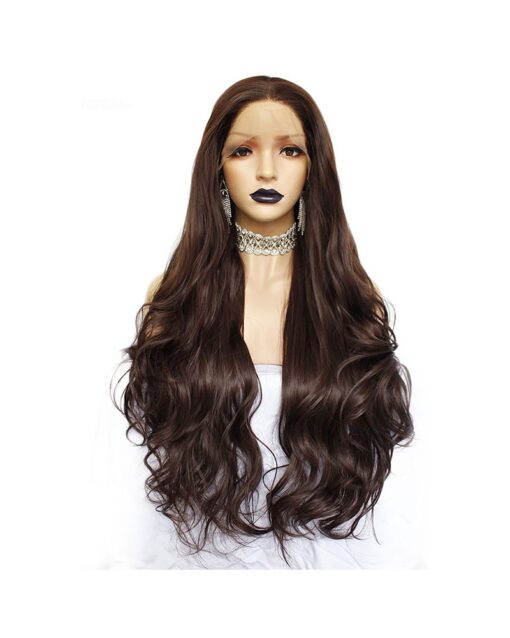 Long Wavy Dark Brown Hair Synthetic Wig Handmade Crossdresser Wigs Lola 1