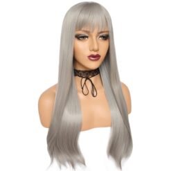 Long Straight Grey Hair Synthetic Wig Handmade Crossdresser Wigs Aaliyah 1