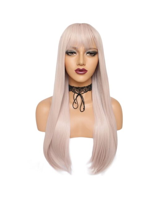Long Straight Light Pink Hair Synthetic Wig Handmade Crossdresser Wigs Pauline 1