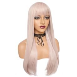 Long Straight Light Pink Hair Synthetic Wig Handmade Crossdresser Wigs Pauline 2