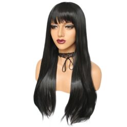 Long Straight Black Hair Synthetic Wig Handmade Crossdresser Wigs Alegandra 4