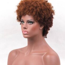 Female Short Curly Brown Hair Synthetic Wig Handmade Crossdresser Wigs Adele