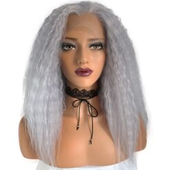 Long Curly Grey Hair Lace Synthetic Wig Handmade Crossdresser Wigs Isabelle 1