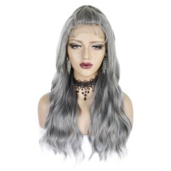 Long Wavy Grey Hair Lace Synthetic Wig Handmade Crossdresser Wigs Jamie 1