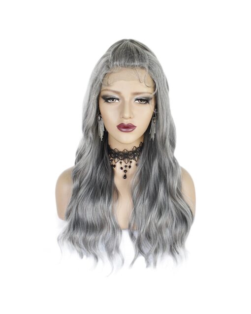 Long Wavy Grey Hair Lace Synthetic Wig Handmade Crossdresser Wigs Jamie 1