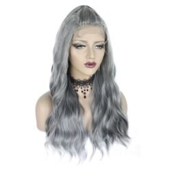 Long Wavy Grey Hair Lace Synthetic Wig Handmade Crossdresser Wigs Jamie 2
