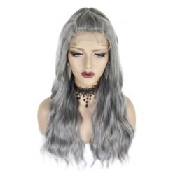 Long Wavy Grey Hair Lace Synthetic Wig Handmade Crossdresser Wigs Jamie 3