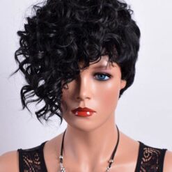 Female Short Curly Black Hair Synthetic Wig Handmade Crossdresser Wigs Avalon 1