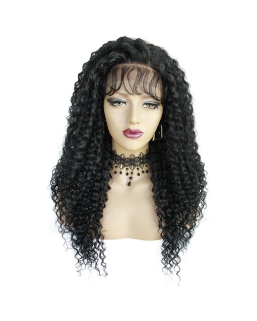 Long Curly Black Hair Lace Synthetic Wig Handmade Crossdresser Wigs Ezra 1