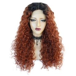 Long Curly Brown Hair Lace Synthetic Wig Handmade Crossdresser Wigs Flame 3