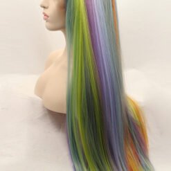 Long Straight Rainbow Hair Lace Synthetic Wig Handmade Crossdresser Wigs Cassie 2