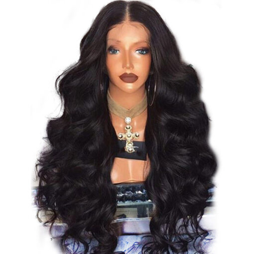 Long Wave Black Hair Lace Synthetic Wig Handmade Crossdresser Wigs Amelia 1