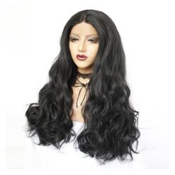 Long Wave Black Hair Lace Synthetic Wig Handmade Crossdresser Wigs Estelle 1