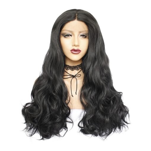 Long Wave Black Hair Lace Synthetic Wig Handmade Crossdresser Wigs Estelle 2