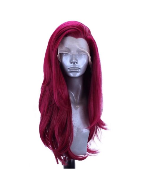 Long Wave Dark Red Hair Lace Synthetic Wig Handmade Crossdresser Wigs Bec 1